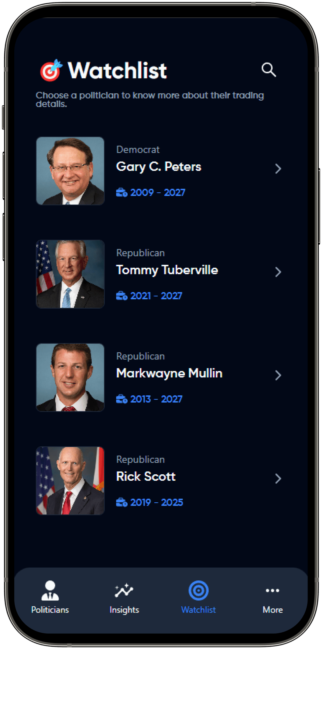 senator stock tracker features